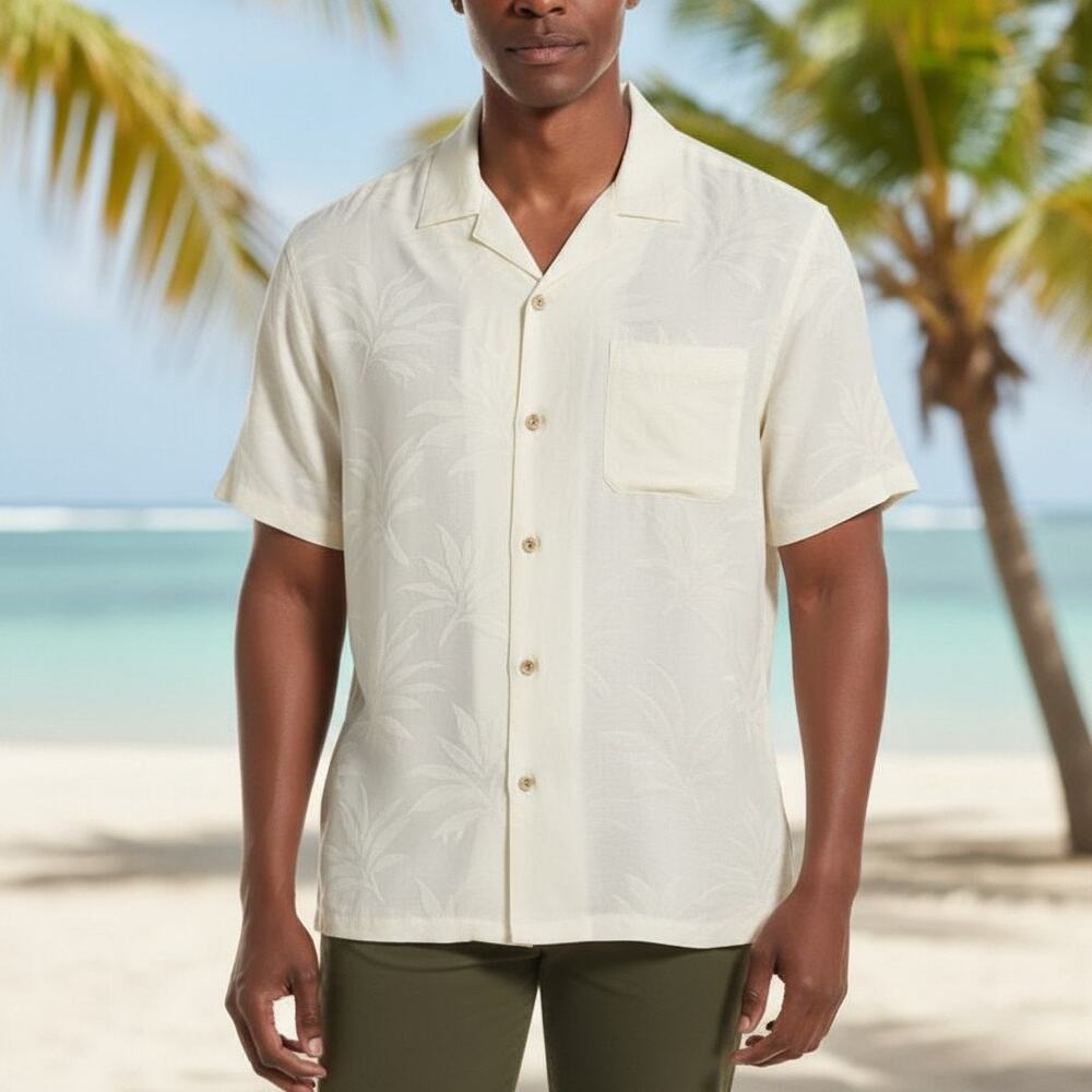 Tommy Bahama Bedarra Garden Camp Shirt Silk Men XL Tropical Floral Short-Sleeve